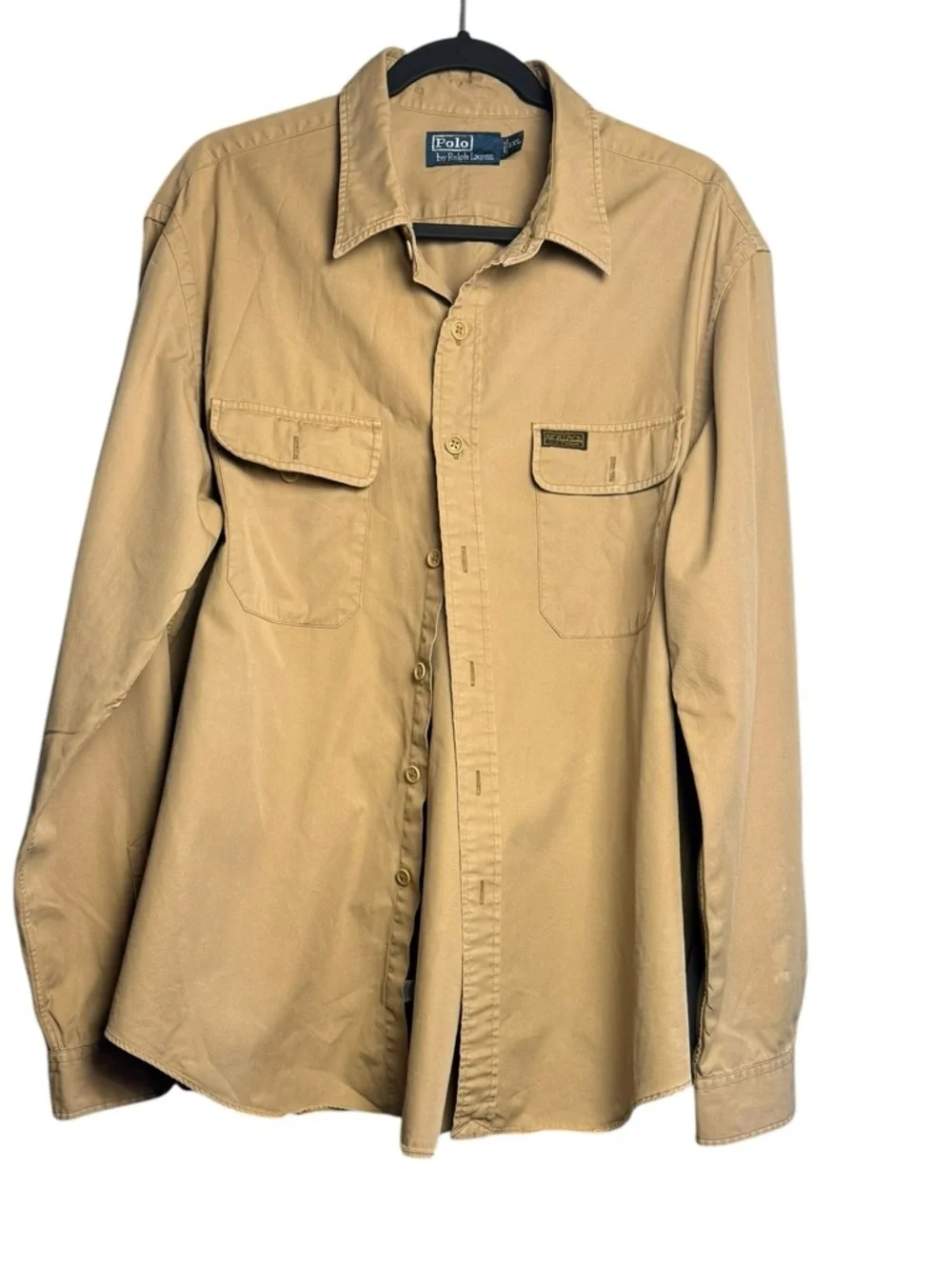 Vtg. Polo Ralph Lauren Khaki Tan Safari Utility Long Sleeve Button Up Shirt XXL
